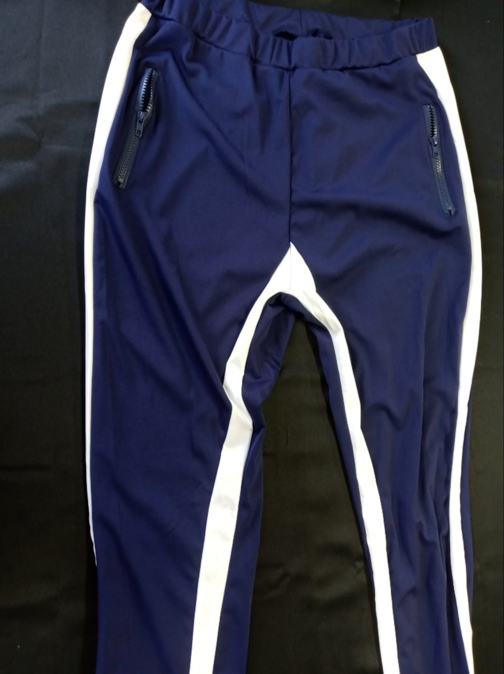 Cold-Shoulder Two-Piece Track Pants Set - Dark BLUE/White - Picture 4 of 4